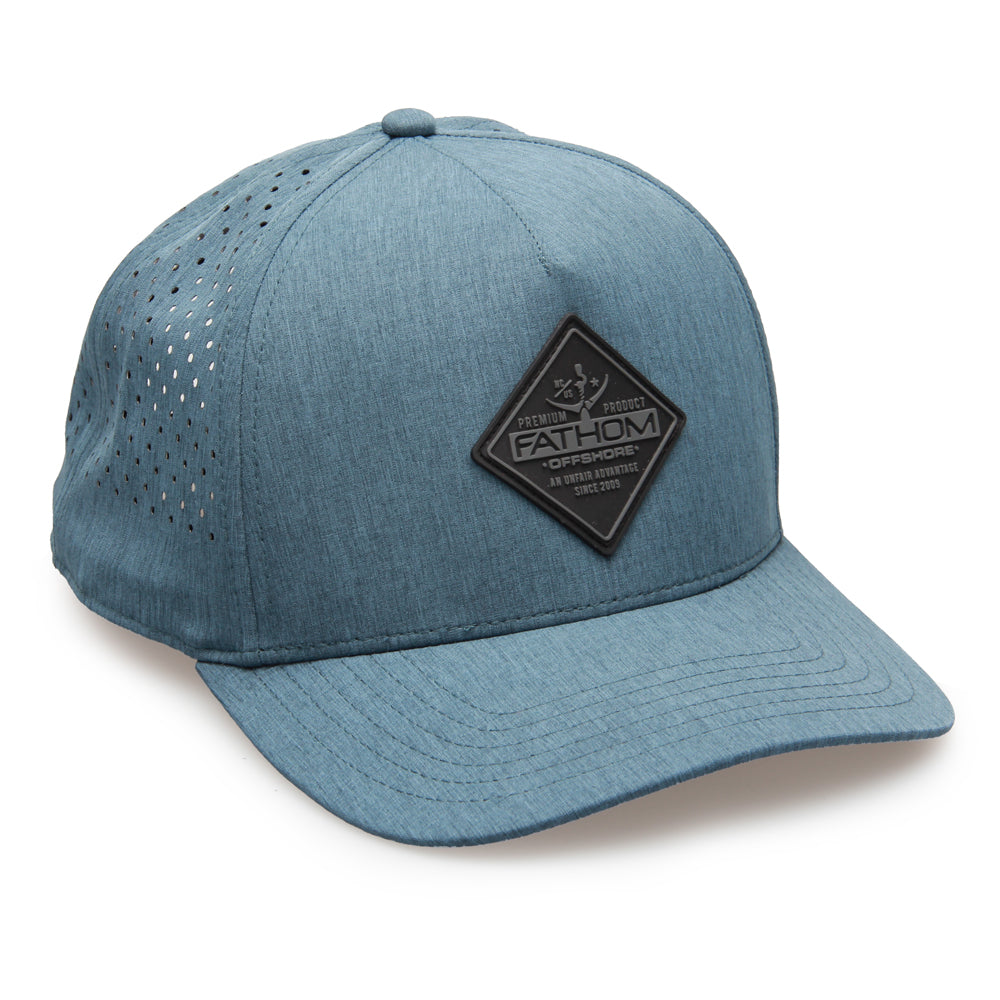 Blue fishing hat with rubber patch