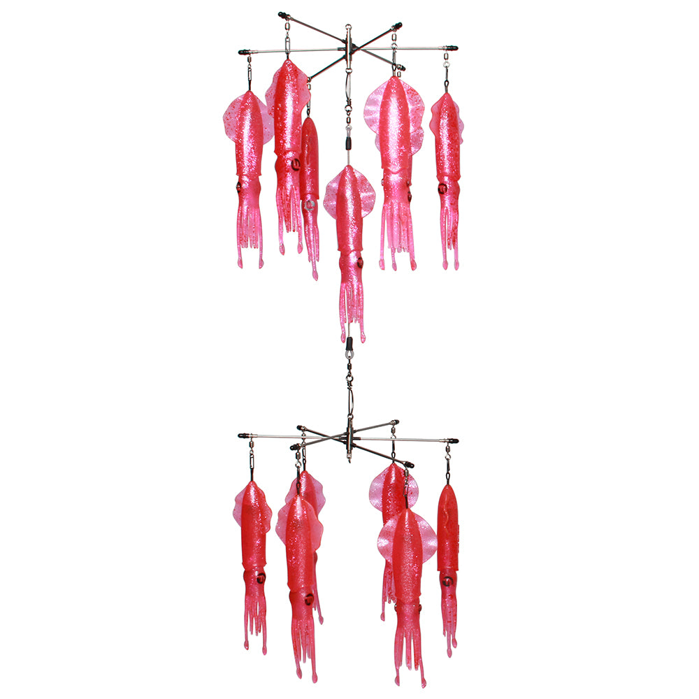 Double Tier Vivid Pink Glitter No Tangle 12" x 12" Squid Dredge