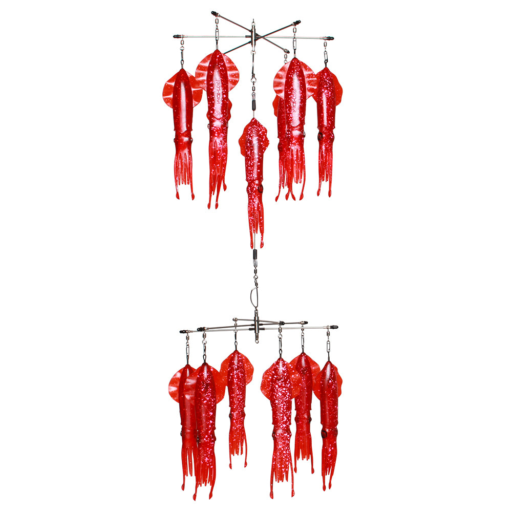 Double Tier Vivid Fire Engine Red No Tangle 12" x 12" Squid Dredge