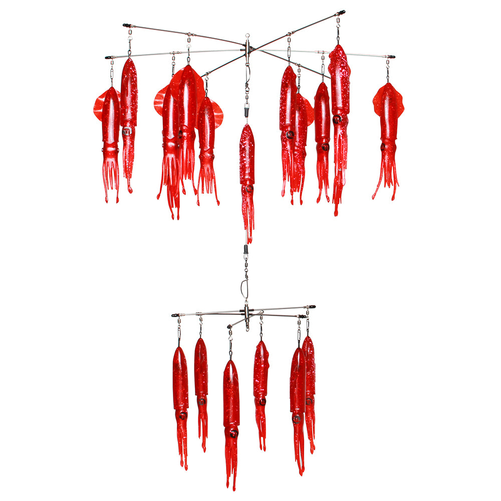 Double Tier Vivid Fire Engine Red No Tangle 24" x 12" Squid Dredge