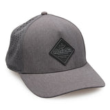 Charcoal performance fishing hat with grey and black rubber patch on front.