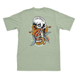 Fathom Offshore fishing t-shirt in sage green with skull and marlin