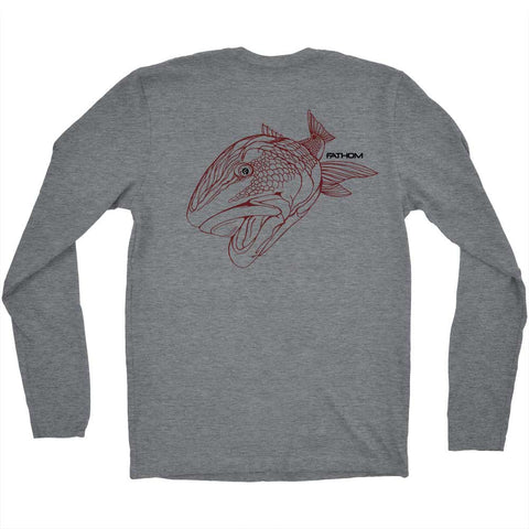 back of old red fish long sleeve t-shirt